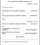 PREMIER - PAN - LOURENS - DRAFT ORDER - AUG 2017